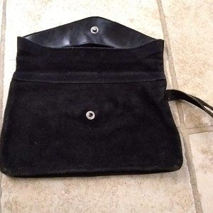 Black, vintage suede clutch with wrist loop